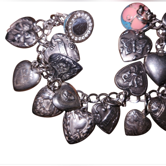 SOLD🔥💕Antique Victorian Sterling Silver 16 Puffy Heart Charm Bracelet Enamel - Picture 12 of 17